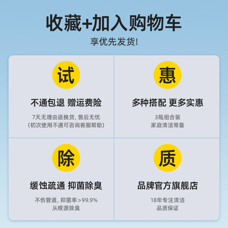 管道疏通剂强力溶解通马桶厨房油污地漏堵塞下水道除臭去异味神器
