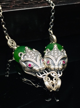 925银镶和田碧玉貔貅复古手链貔貅转运饰品招财进宝财源滚滚转运