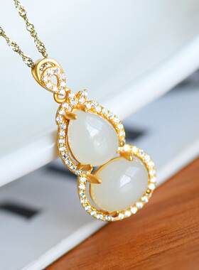 和田玉s925银福禄双全吊坠