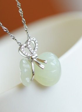 s925银和田玉白玉钱袋吊坠