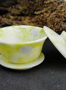 汉白玉茶碗玉石茶具蓝田玉盖