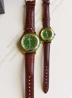 和田玉老坑料碧玉男款绿色表盘手饰圆形表盘女士情侣表情侣款手表