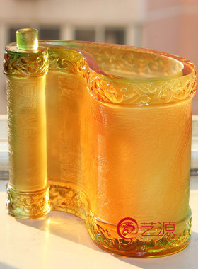 琉璃摆件创意商务生日笔筒工艺品