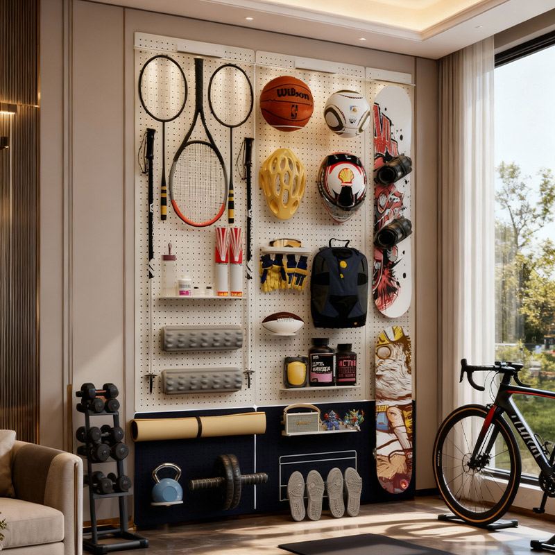 Perforated board storage rack entrance wall storage rack