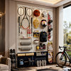 Perforated board storage rack entrance wall storage rack