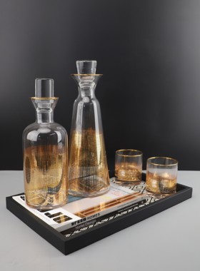 北欧简约玻璃质感金丝酒具摆件餐厅客厅茶几桌面办公室家居装饰品