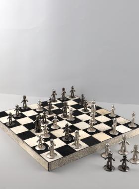 高级感黑白马毛棋格国际象棋盘