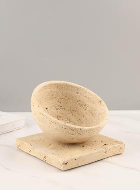 侘寂风纯天然黄洞石半圆果盘托盘