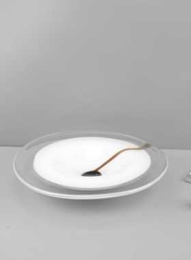 创意白色圆形琉璃果盘托盘摆件