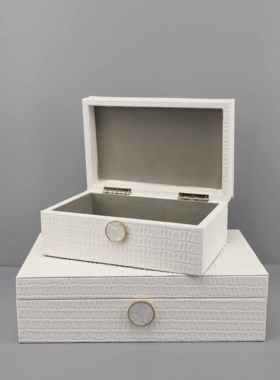 北欧创意白色鳄鱼尾纹皮革首饰盒