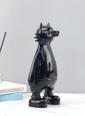 卡通潮玩手办黑色机械猫艺术摆件