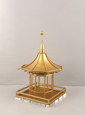 新中式禅意金属建筑凉亭桌面摆件