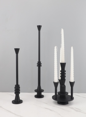 北欧简约创意黑色烛台组合摆件