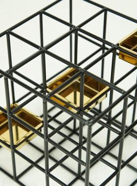 欧式简约金属网格烛台艺术摆件