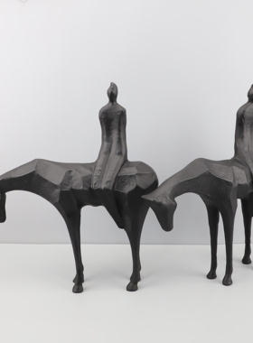 现代简约创意黑色铸铁牧马人雕塑