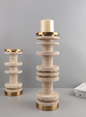 创意树脂仿洞石金属竹节烛台摆件