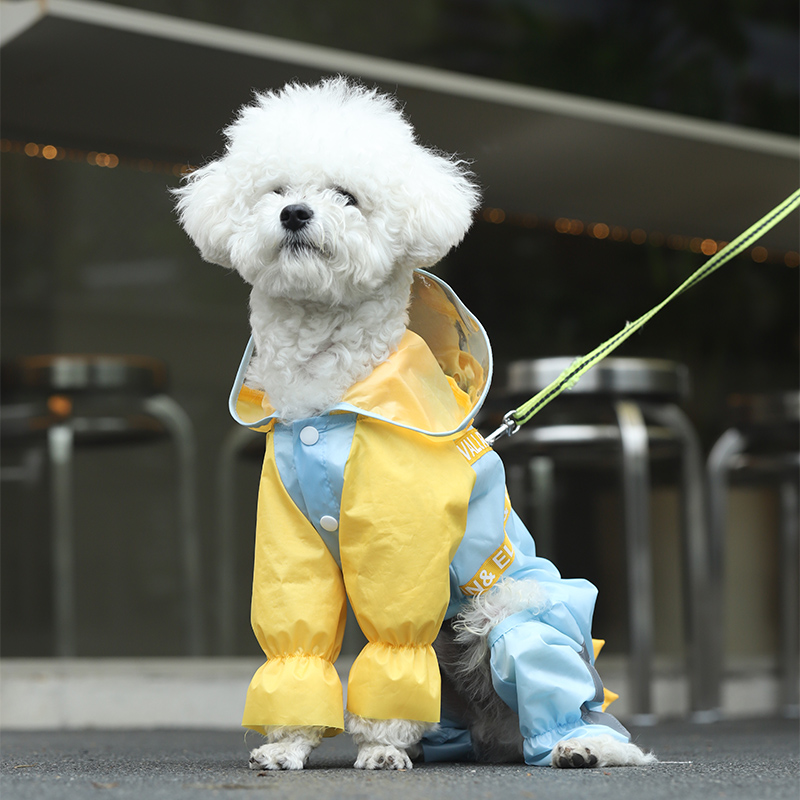 宠物泰迪博美比熊狗狗雨衣四脚防水全包连脚小型犬小狗雨披可牵引 - 图0