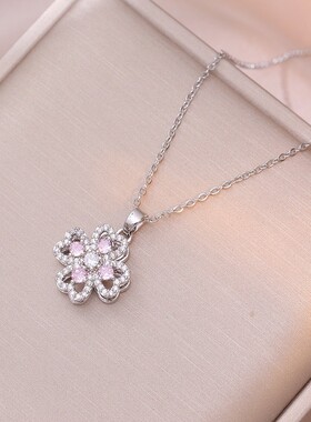 钛钢项链 旋转花朵锁骨链