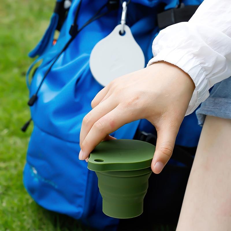 霜山折叠旅行杯耐热硅胶户外带盖水杯便携式随行杯可伸缩漱口杯 - 图1