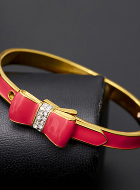 甜美风彩釉镶钻可打开马蹄扣手镯