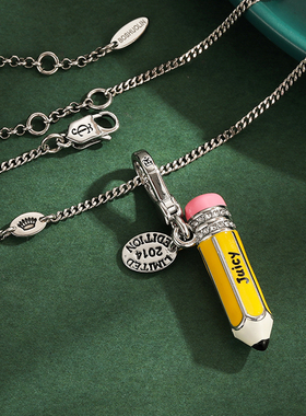 立体镶钻珐琅釉黄色铅笔吊坠项链