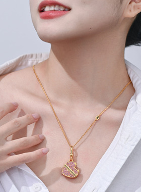 可打开粉爱心糖果礼物盒吊坠项链