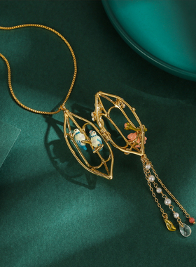 法式彩釉珍珠流苏吊坠毛衣链