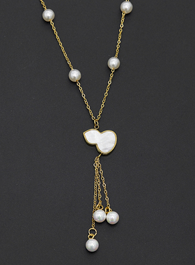 钛钢贝母葫芦珍珠项链