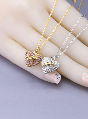 镶钻立体爱心LOGO欧美百搭锁骨链