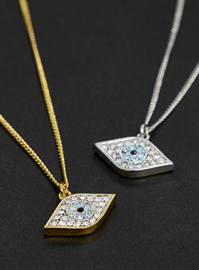 时尚镶钻蓝眼睛吊坠项链