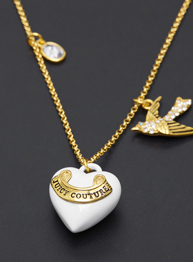 欧美白色爱心宝石长款毛衣项链