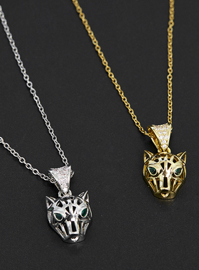 钛钢欧美时尚豹子头吊坠项链