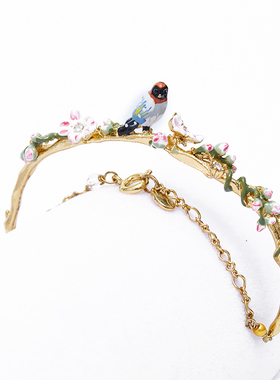 樱花鸣叫鸟手镯珐琅彩粉花朵礼物