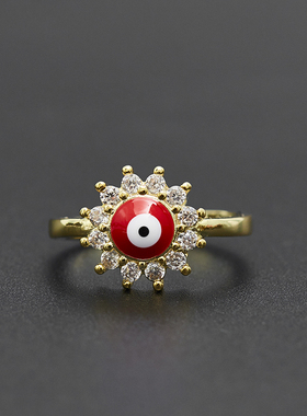 钛钢欧美时尚眼睛花朵戒指