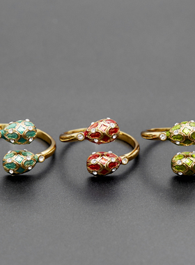 珐琅釉欧美时尚镶钻彩蛋开口戒指