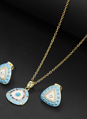 钛钢眼睛三角坠项链耳钉套装