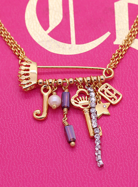 金色别针字母排钻项链