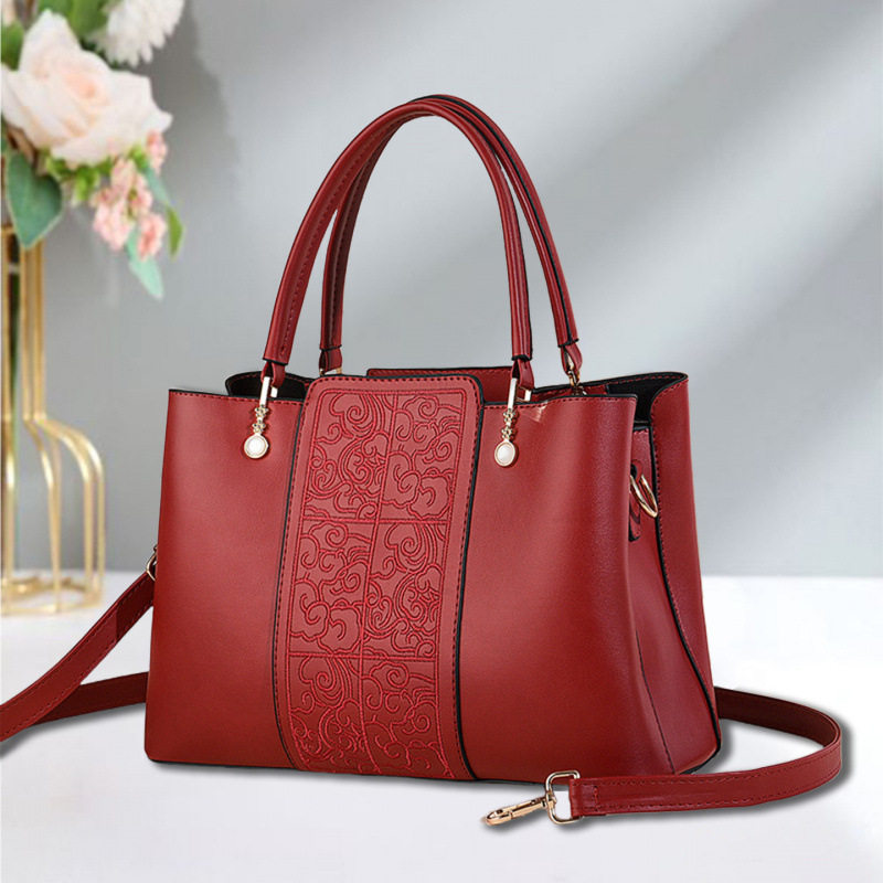 大红女士手提包国风花纹女单肩斜挎包百搭时尚送妈妈包bags,淘宝优惠券,粉丝福利购,淘宝优惠卷