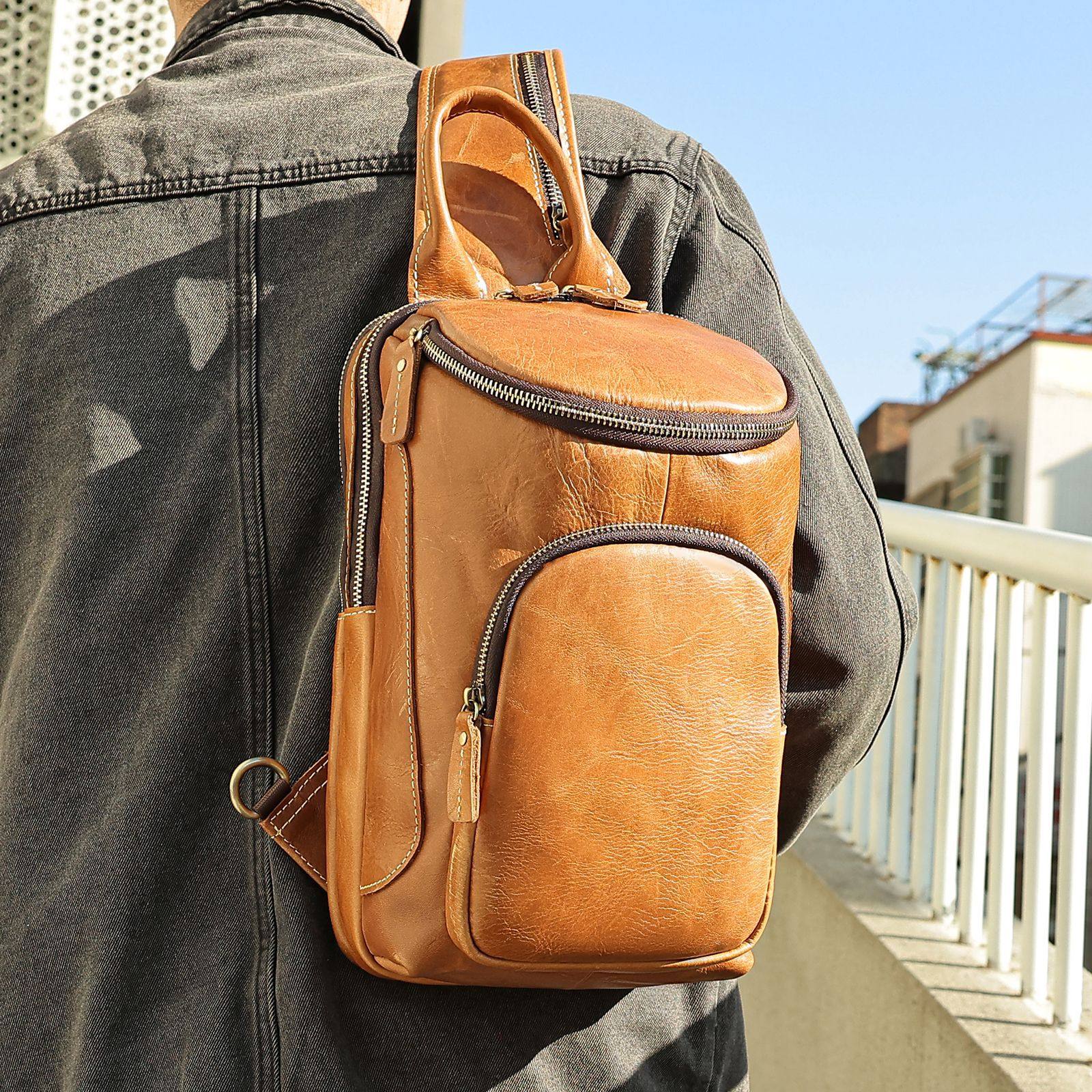 玛轮特真皮男士胸包高级感斜挎包复古大容量头层牛皮单肩包胸前包,淘宝优惠券,粉丝福利购,淘宝优惠卷