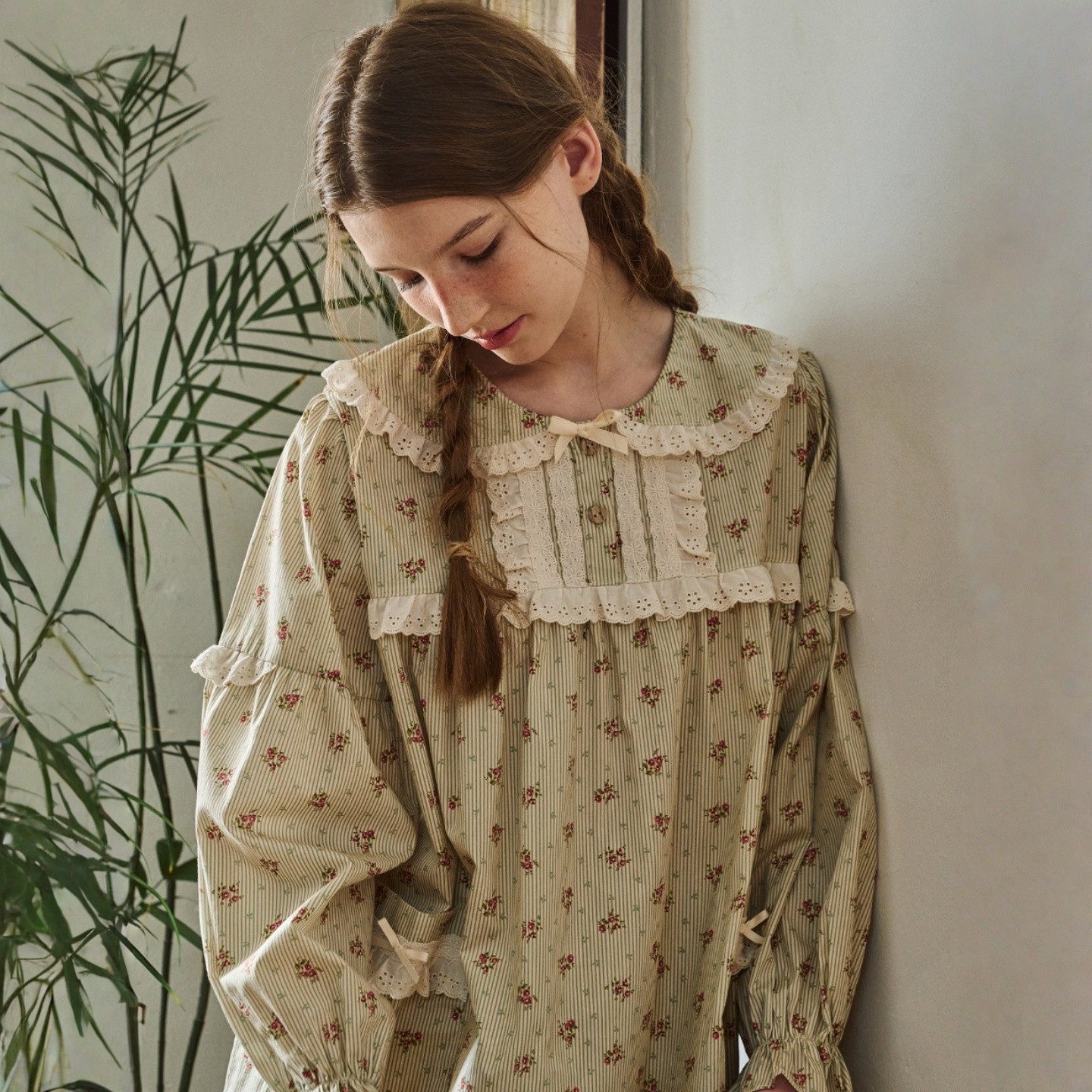 ULLALA韩国乌拉拉睡衣女2026春季甜美蕾丝边碎花娃娃领长袖家居裙,淘宝优惠券,粉丝福利购,淘宝优惠卷