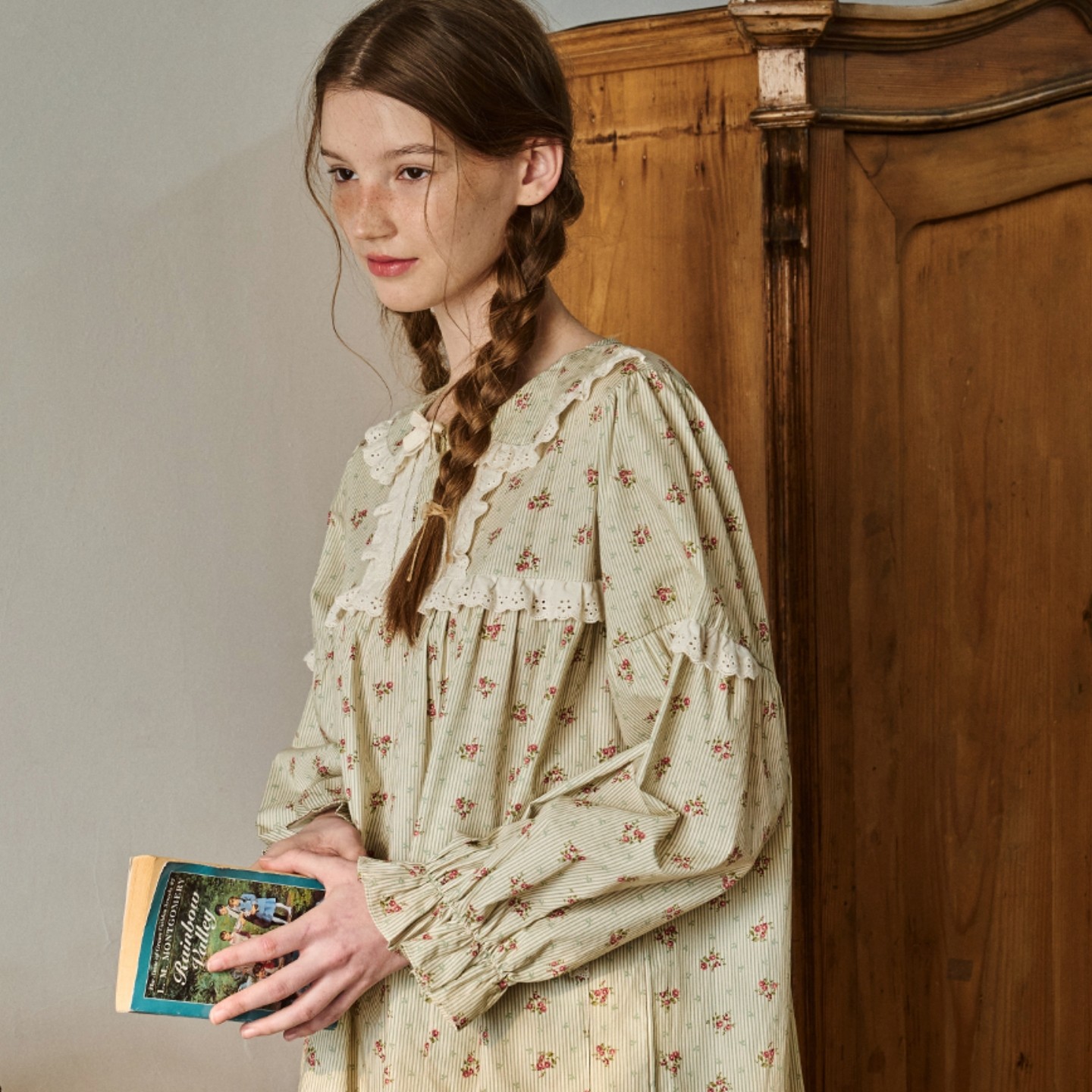 ULLALA韩国乌拉拉睡衣女2026春季甜美蕾丝边碎花娃娃领长袖家居裙,淘宝优惠券,粉丝福利购,淘宝优惠卷