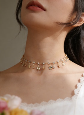 汉服配饰软璎珞古风项链女日常百搭毛衣链唐风明制古装双层珠链子