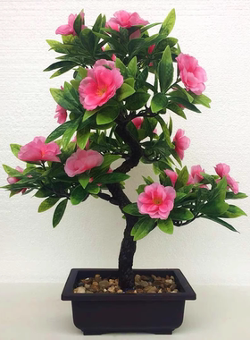 仿真茶花盆栽桌面摆件手工DIY中式茶室装饰花艺仿真桃花树