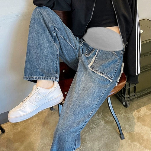 Осенние джинсовые демисезонные весенние штаны для беременных, подходит для подростков, свободный прямой крой