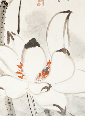 国画水墨画墨荷图荷花图张大千墨荷图竖幅字画花鸟画办公室装饰画
