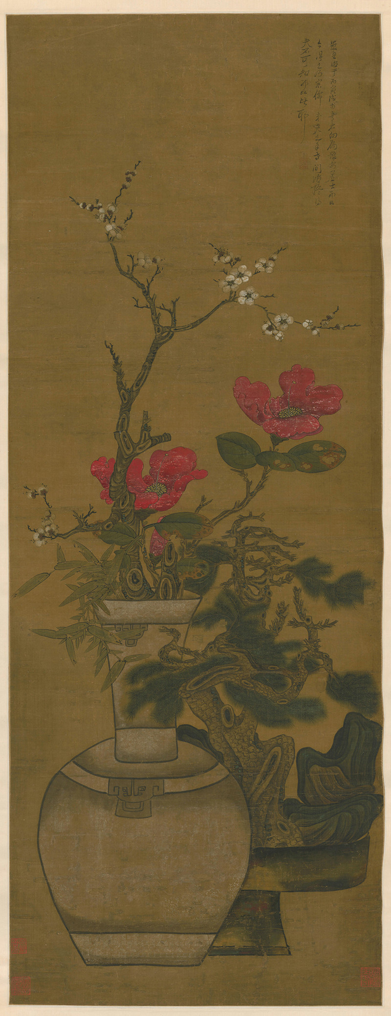 陈洪绶岁朝清供图轴清朝古代花瓶花卉绘画装饰高清电子版图片素材
