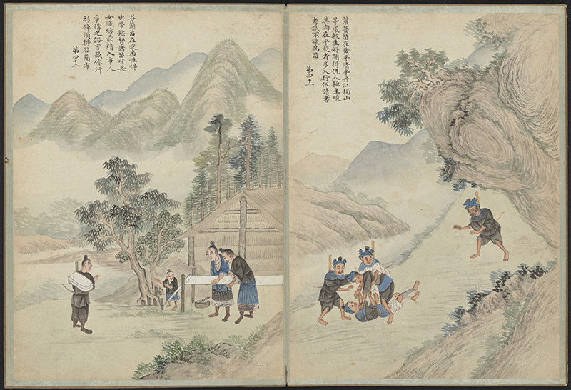 清朝少数民族生活习俗画册24开之二古代服饰绘画高清图片参考素材