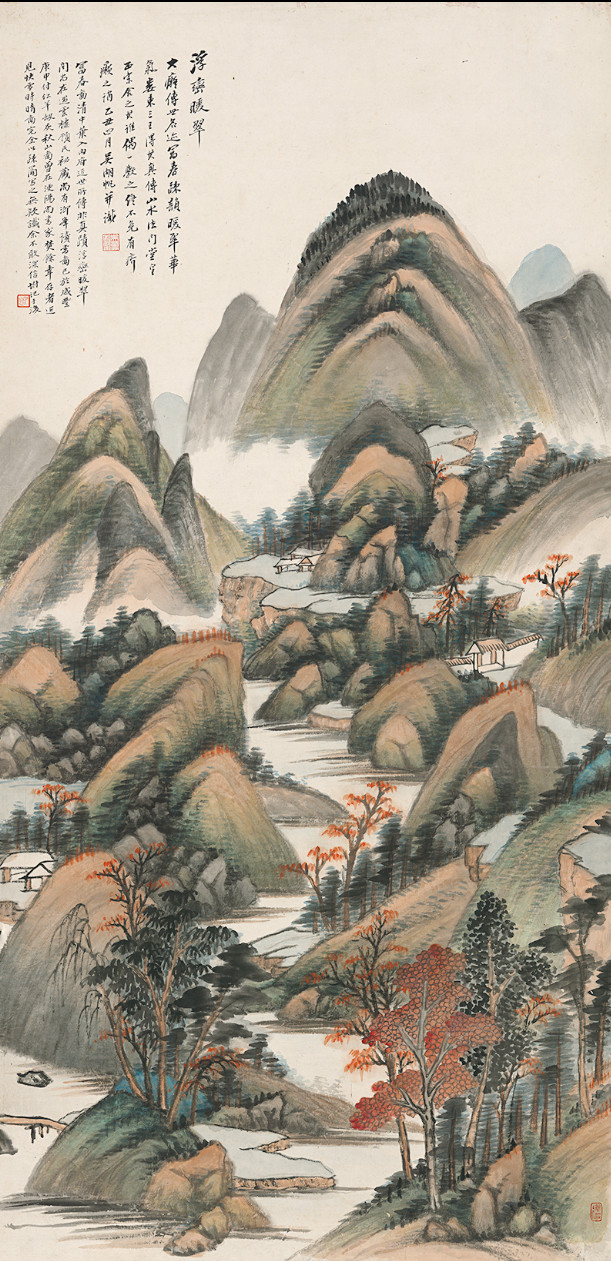 吴湖帆浮峦暖翠图轴山水风景中堂玄关装饰画高清电子版大图片素材