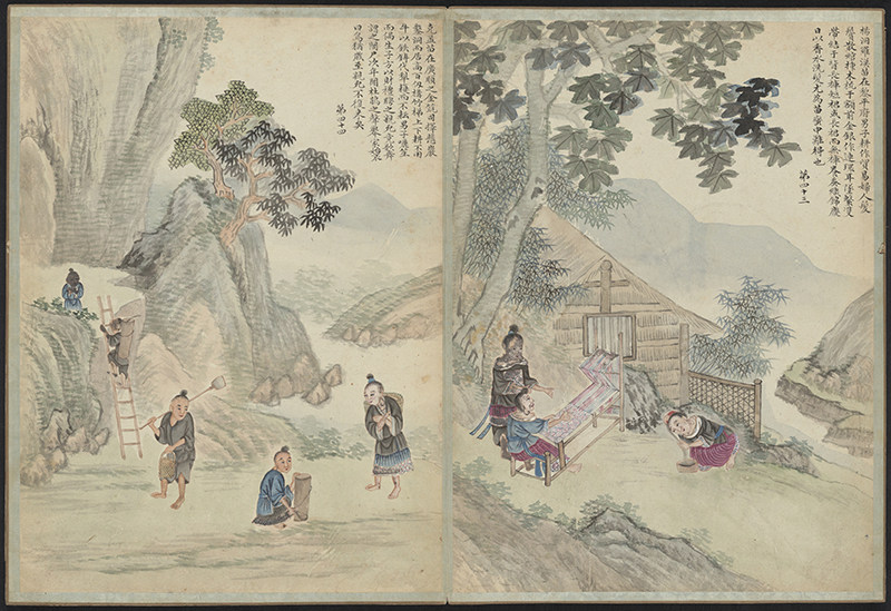 清朝少数民族生活习俗画册24开之二古代服饰绘画高清图片参考素材