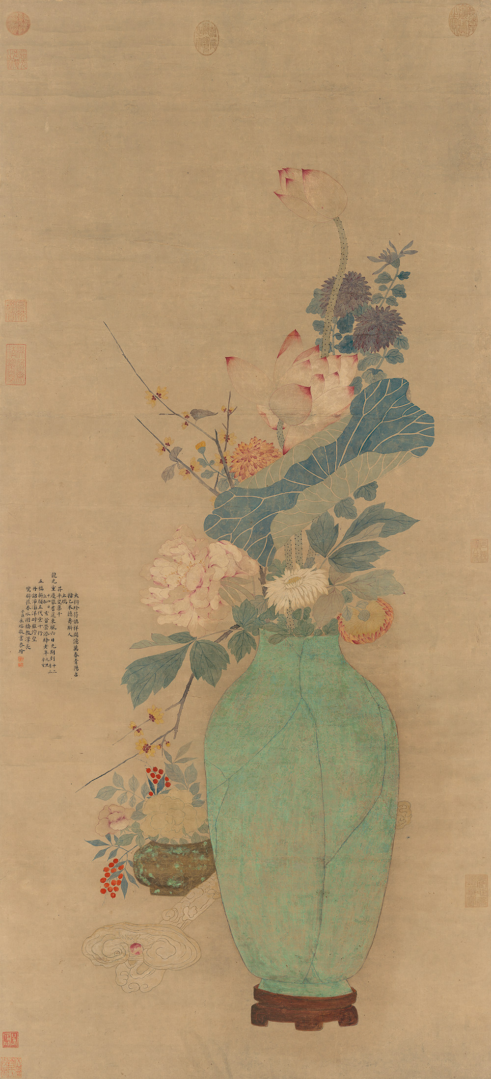 清朝永瑢岁朝清供轴古代花瓶花卉工笔美术参考高清电子大图片素材